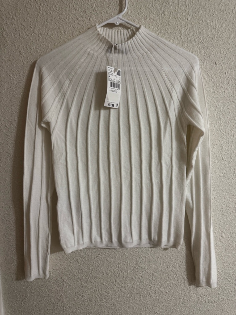 Mango Cream Ribbed Mock Neck Top